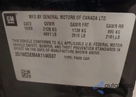 2010 Chevrolet Impala Ltz z USA, uszkodzony, nr VIN 2G1WC5EM4A1146507